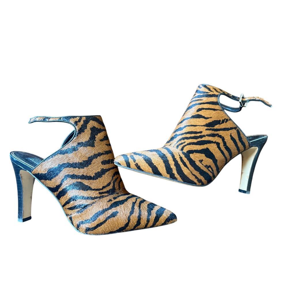 White House Black Market Slingback Heels Womens Size 9M Tiger Print Calf Hair - Picture 1 of 14